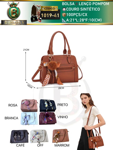 bolsa médio feminina com lenço pompom(1019-41)