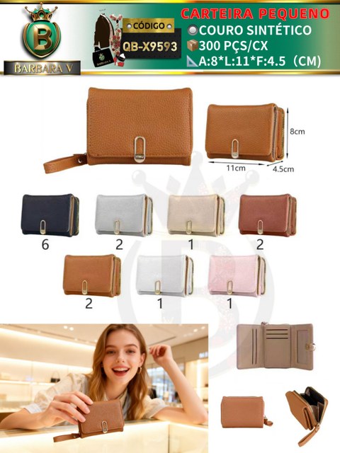 carteira pequeno feminina 2 peças cor aleatório (QB-X9593)