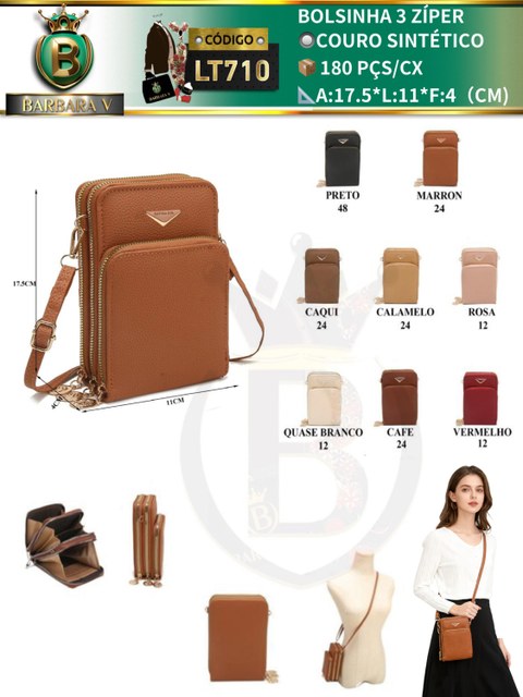 BARBARA V BOLSAS/bolsinha com 3 zíper (LT710)