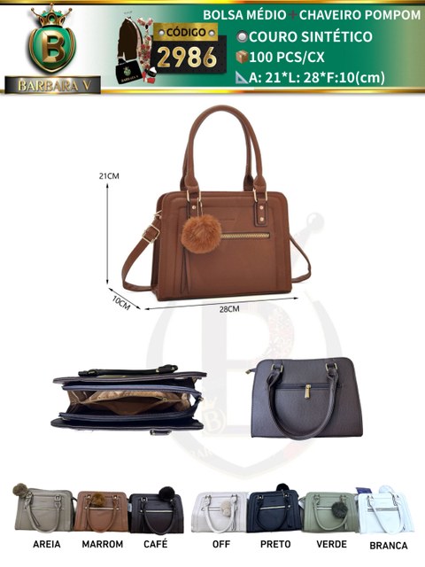 BARBARA V BOLSAS/bolsa médio com chaveiro pompom(2986)