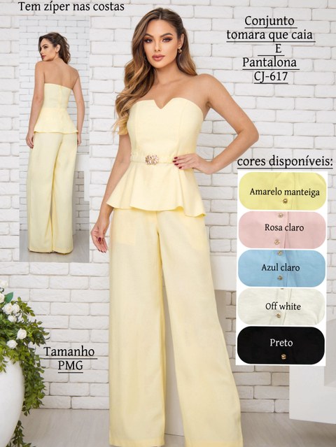 Conjunto tomara que caia e pantalona CJ-617