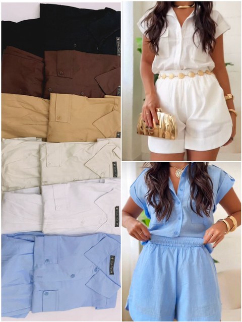 Conjunto camisa manga longa e short em algodão #518