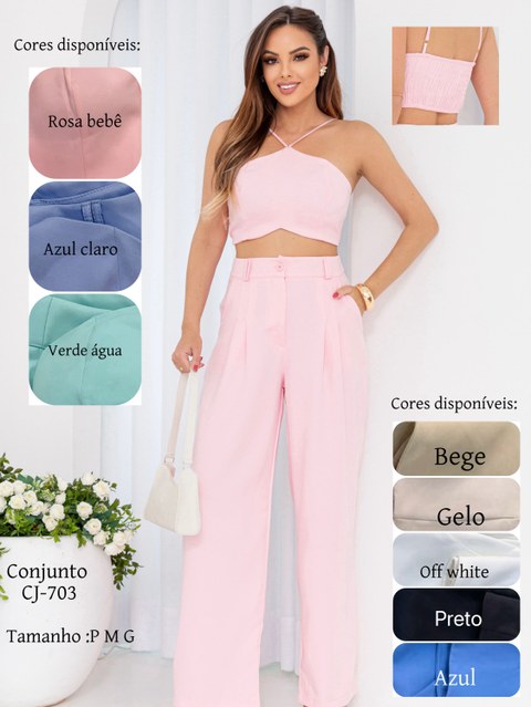 Conjunto alfaiataria top com bojo e pantalona #CJ-703