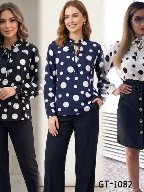 Blusa feminino manga longo de poá GT-1082