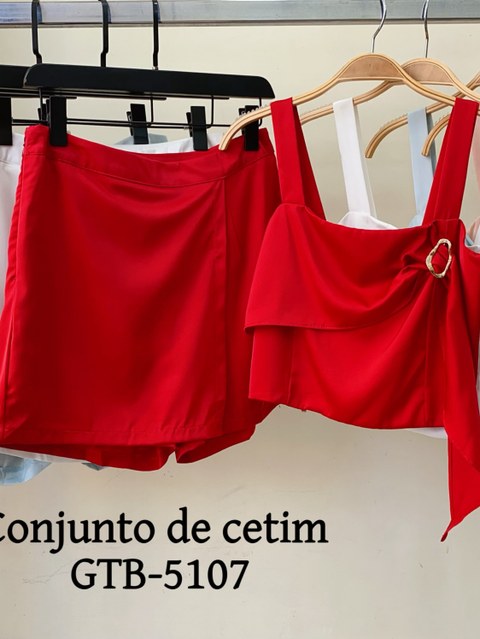 Conjunto de cetim feminino top e shorts-saia #5107