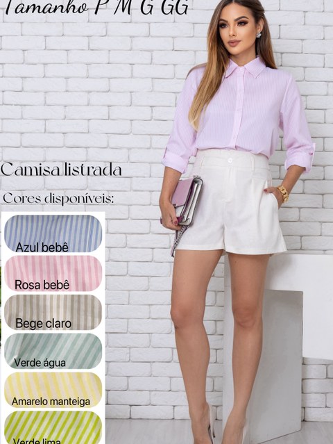 Camisa feminino risco de giz manga longa #02