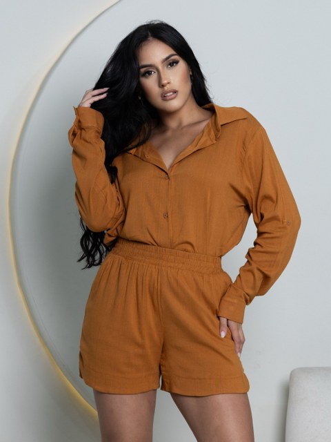 Conjunto camisa e shorts viscolinho feminina mimius moda