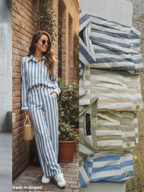 Camisa e calca listrada feminina linho MÍMIUS moda