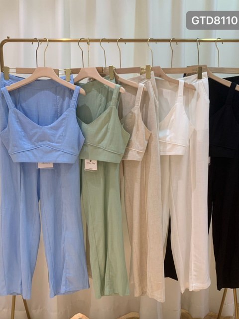 Conjunto cropped e calça pantalona linho feminina