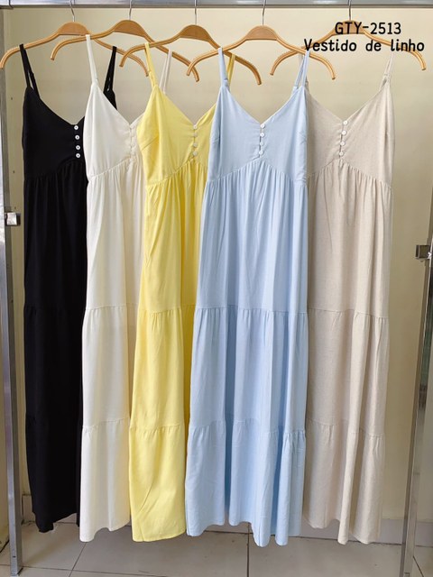 Vestido longo de linho importado feminina MÍMIUS moda