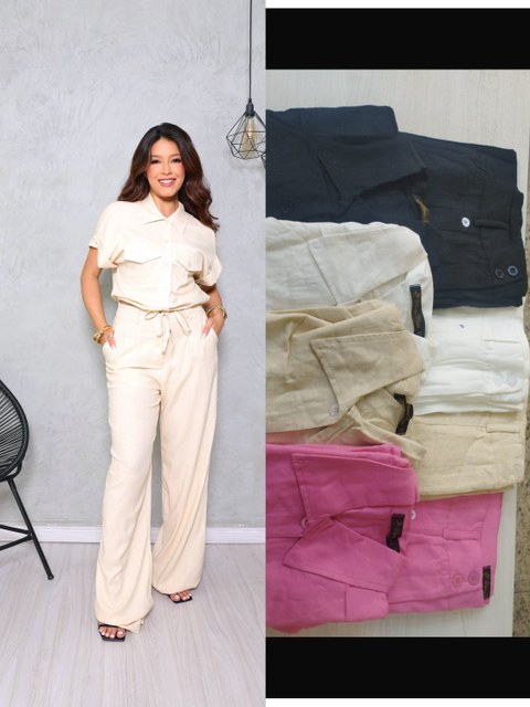 Conjunto camisa amarrar e calca feminina linho MÍMIUS moda