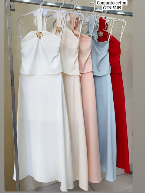 Conjunto com saia de cetim feminina mimius moda