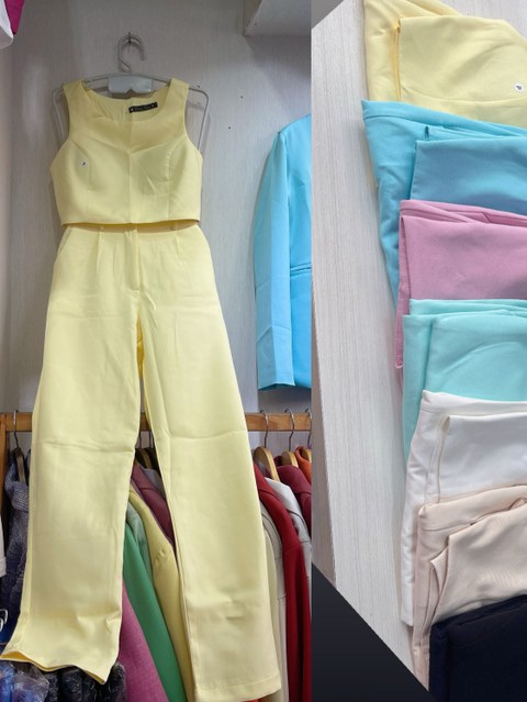 Conjunto cropped e calça alfaiataria feminina mimius moda