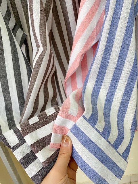 camisa listrada manga longa linho feminina