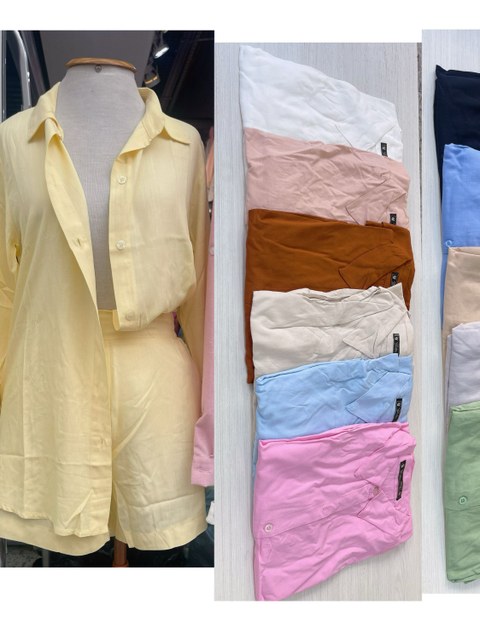 Conjunto camisa e shorts viscolinho feminina mimius moda