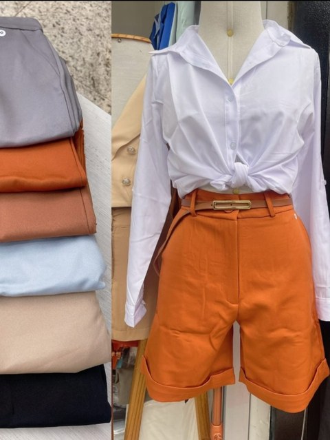 Bermuda alfaiataria com cinto feminina mimius moda