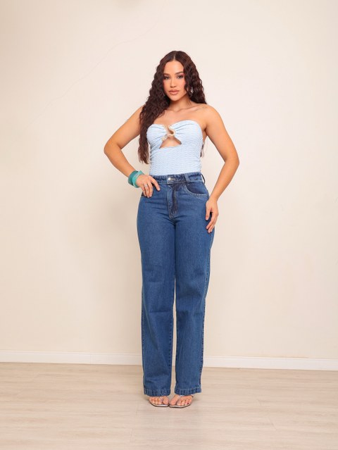 Calça wide leg jeans feminina
