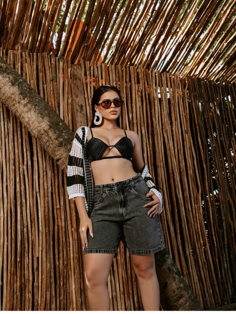 Meia coxa jeans feminina