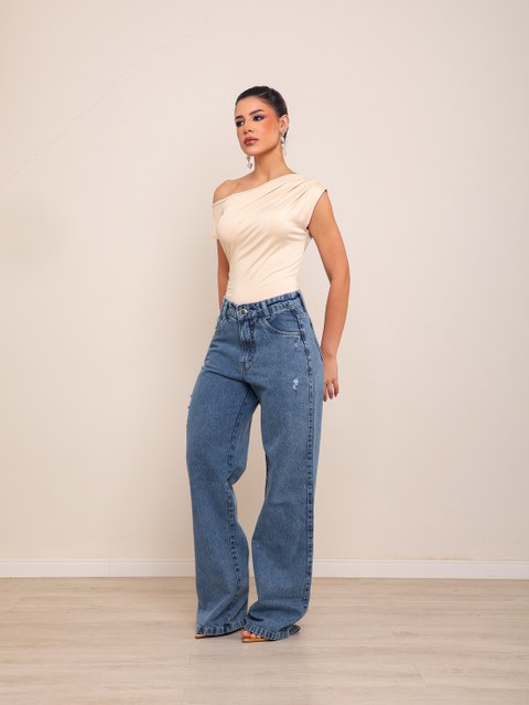 Calça wide leg jeans feminina