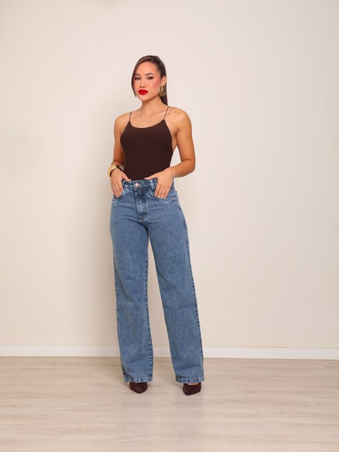 Calça wide leg jeans feminina