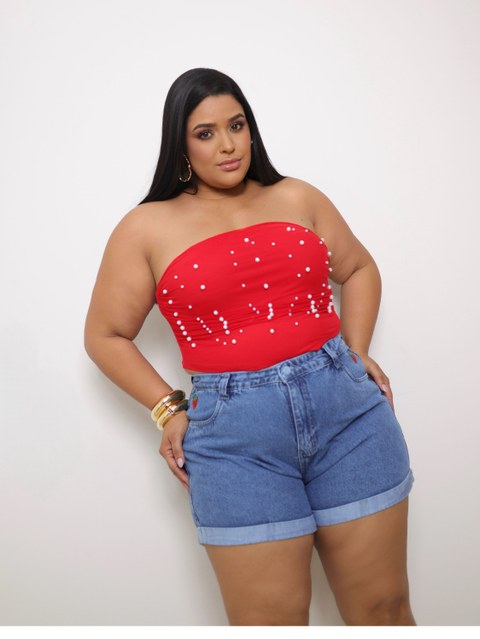 Short jeans feminino plus size bordado
