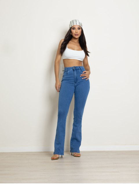 Calça flare jeans feminina