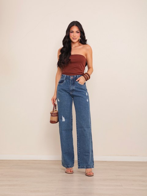 Calça wide leg jeans feminina