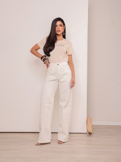 Calça wide leg jeans feminina