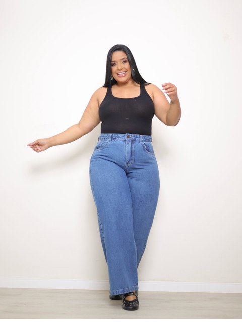 Calça wide leg jeans feminina plus size