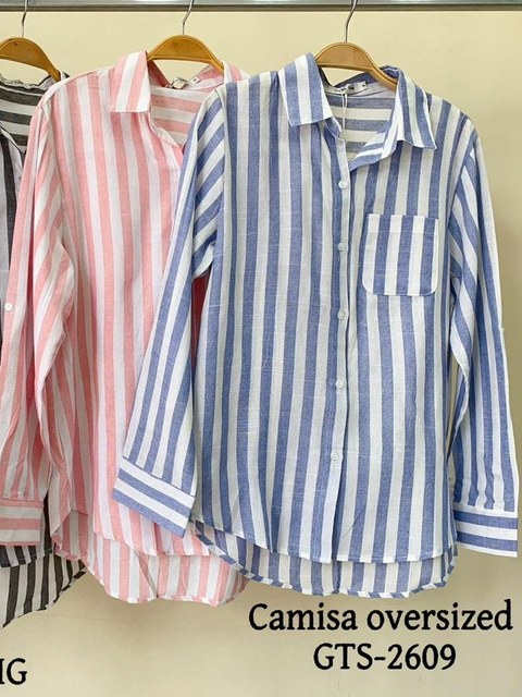 Camisa listrada manga longa feminina importado