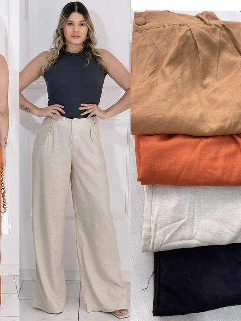 Calça pantalona de Linho feminina