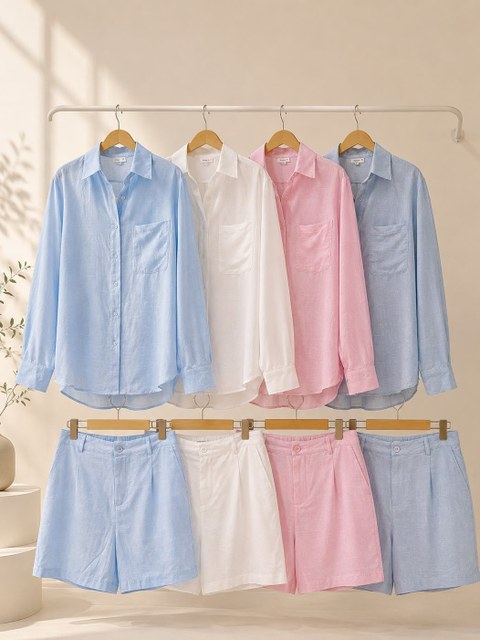 Conjunto camisa e short de Linho importado feminina