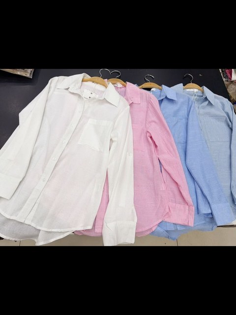 Camisa lisa manga longa de Linho importado feminina