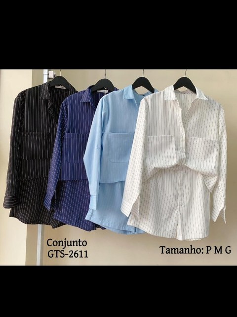 Conjunto camisa e short listrada manga longa feminina