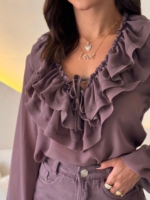 Camisa com babados na frente YY2872 ( chiffon)