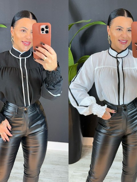 Camisa feminina manga longa YY2856 ( Linho Fino )