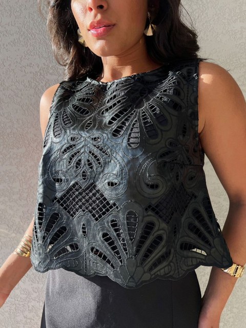 Regata bordada feminina YY2907 ( couro fake)