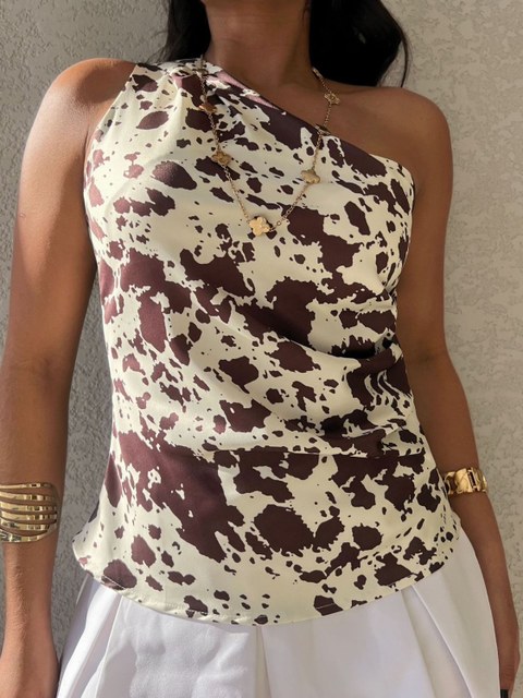 Regata um ombro só estampa de vaquinha YY2912 ( cetim)