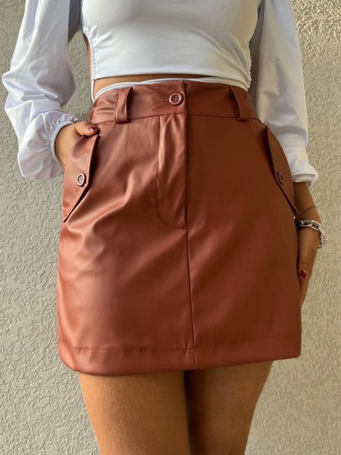 Saia curta feminino YY2862 ( Couro fake)