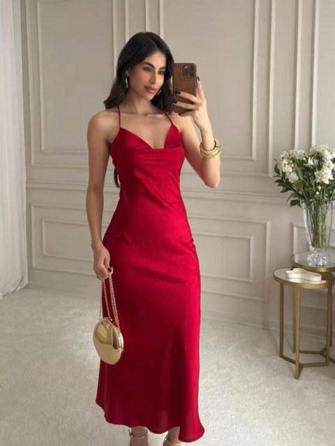 Vestido mídi YY2897-2 (Cetim )