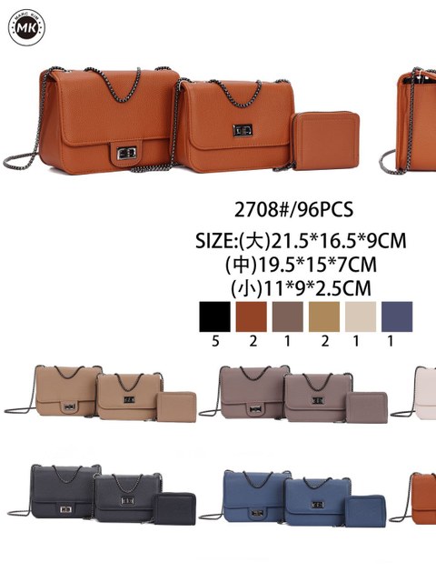 Kits 3 Bolsas (Bolsa maior+Bolsa média+Carteira) 2708