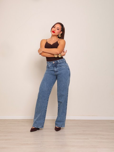 calça wide leg jeans feminina