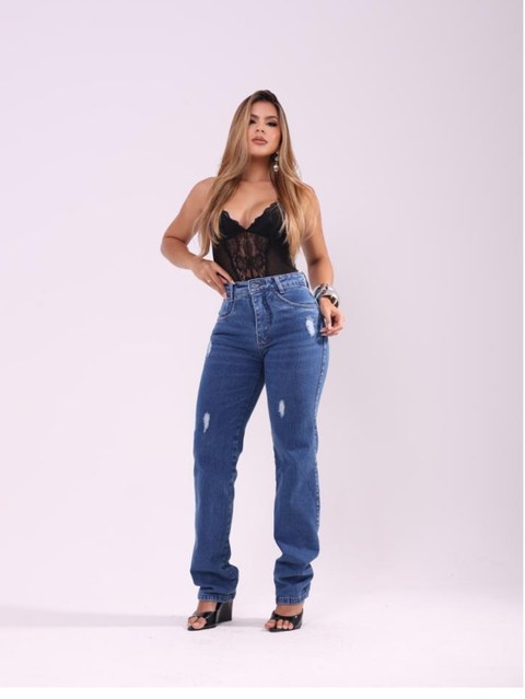 Calça wide leg jeans feminina com Lycra