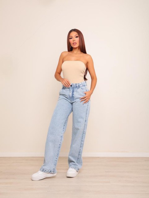 Calça wide leg jeans feminina