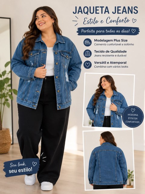 jaqueta Jeans feminina plus size