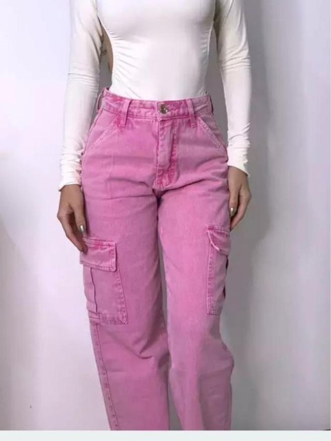 Calça wide leg cargo jeans feminina