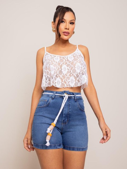 Short jeans feminino com cordonzinho