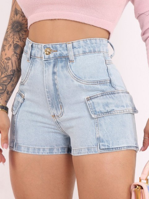 Short cargo jeans feminino