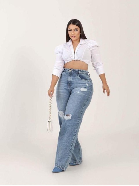 Calça wide leg jeans feminina plus size