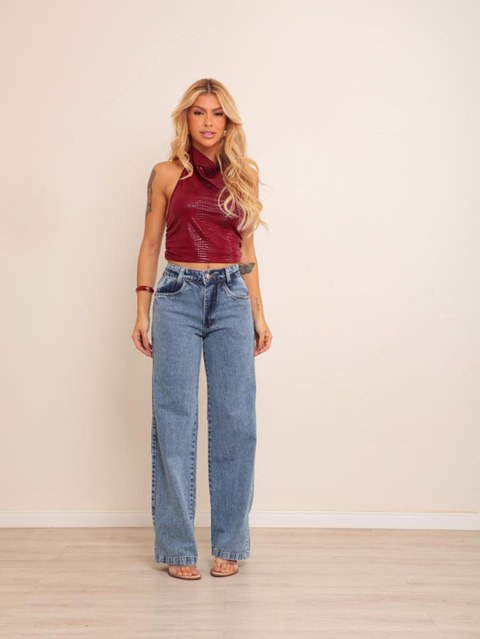 Calça wide leg jeans feminina